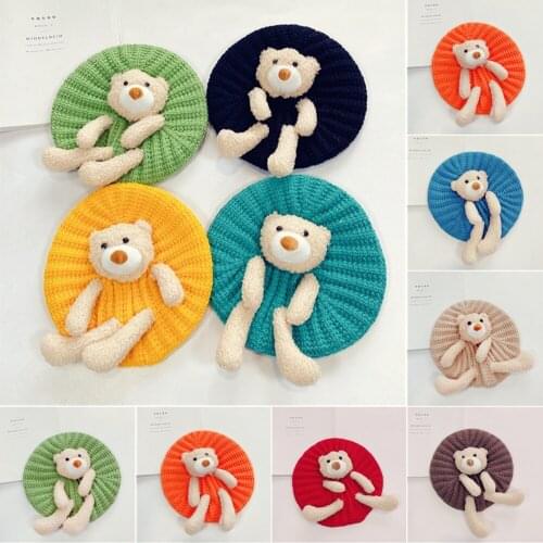 Childrens knitted hat cute bear cute baby beret autumn and winter new boys and girls warm thick hedging hat