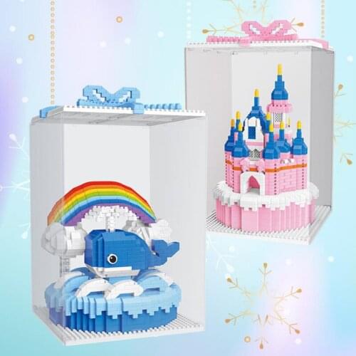Disney fairy tale pink castle cake micro diamond block cartoon whale brick educational toy nanobrick with show gift box for kids
