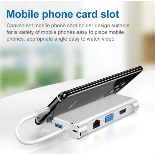 Type-C Docking Station Qihe Mobile Phone Bracket Usb Splitter Hub Expands HDMI-compatible + Network Port + VGA + Hub 7 in 1