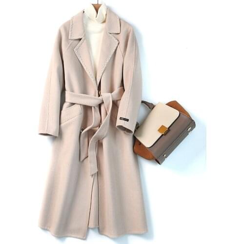 Elegent Lady Hand-haired Coat Womens Middle-length Coat 2020 Autumn and Winter Woolen Coat Overcoat Female New Outwear
