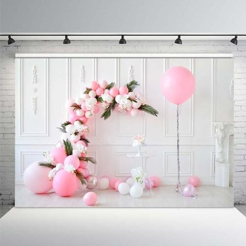 Wedding Parties Room Photography Backdrop White Wooden Classical Wall Pink Ballons Flowers Decoration Photoshoot Background