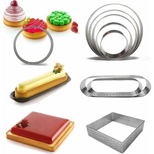 1/5/8PCS Tart Ring Mousse Fruit Pie Quiche Cake Mould Stainless Steel Perforated Mold Round Oval rectangle heart square Shaped