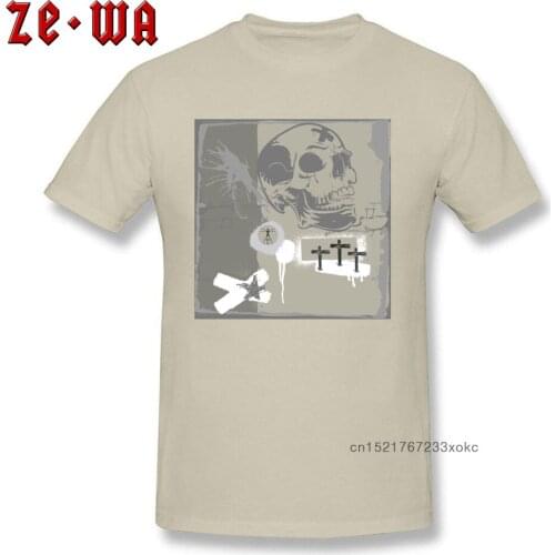 Skull T-shirt Punk Tees Hip Hop Men T Shirt Vintage Designer Tshirt Beige Short Sleeve Clothes Death God Tops O Neck Clothing