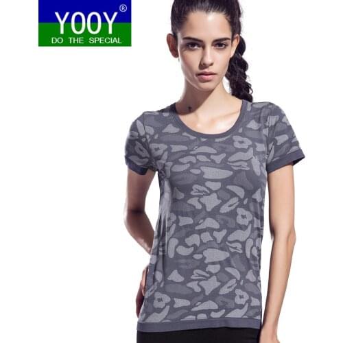 Hot Sale Women Sports Yoga Shirt Breathable Running Exercises Fitness T-shirt Camouflage Color Quick Dry Tops Short Sleeve Tees
