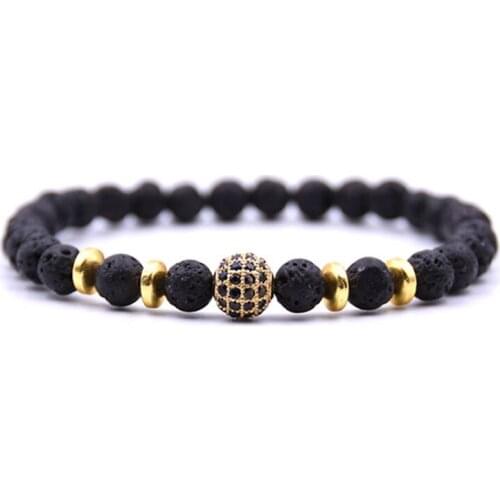 HYHONEY Couple Jewelry 6mm Natural stone beads Bracelets & Bangles For Women Pave CZ Ball Charms Bracelet Men Jewelry gifts