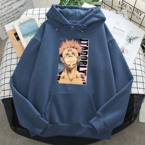 Itadori yuuji jujutsu kaisen Hoodies Man Casual Loose Fleece Sweatshirt Autumn Anime Harajuku Hooded Streetwear Graphic Hoody