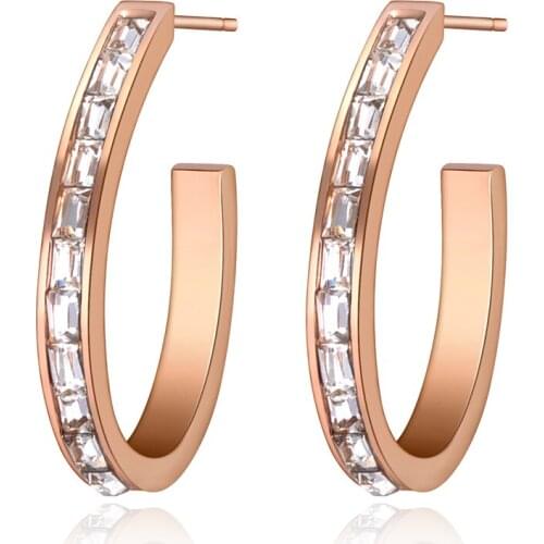 Trendy Stainless Steel Shining Cubic Zirconia Earrings Jewelry Rose Gold Wedding Anniversary Earrings For Women JE19117