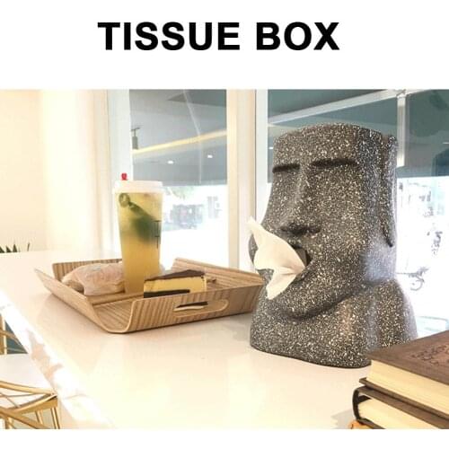 Stone Statue Easter Island Portrait Stone Tissue Paper Pumping Box Storage Bucket Napkin Pumping Moai Noodle Box