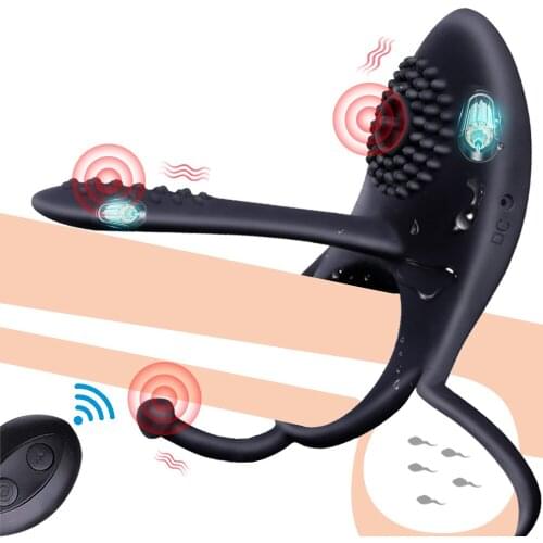 Remote Control Penis Ring Vibration Male Penis Lock Fine Delay G-spot Three-point Stimulus Sex Toys For Adult Couples Lock Ring