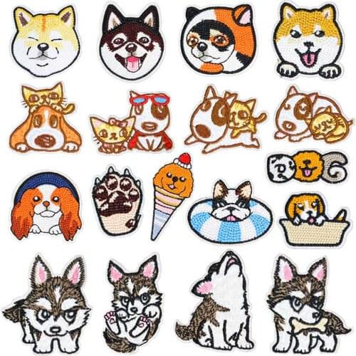 Cat Dog Animal Fabric Embroidered Patch Cap Clothes Stickers Bag Sew Iron on Applique DIY Apparel Sewing Clothing Accessories