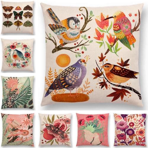 Colorful butterfly Cushion Cover Pink Bouquet Spring Cock Cute Owl Sweet Home Watercolor Sofa Pillow Case