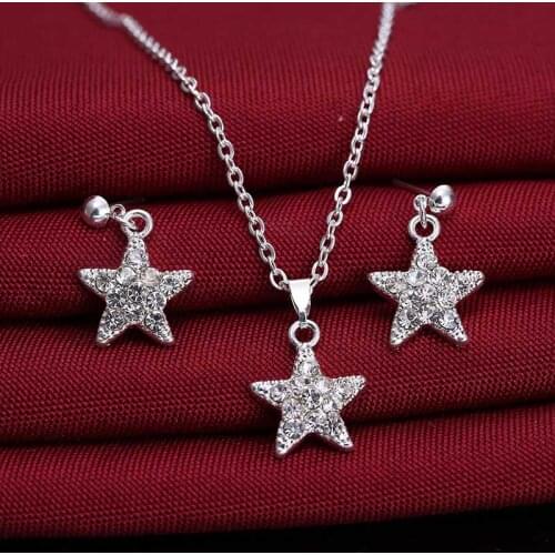 2016 Hot Sale CZ Jewelry Sets Cut Stars Silver Plated Bridal Jewelry Earrings Pendant Per Set For Women Free Gift