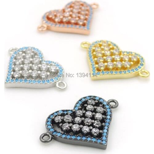 22*15*4mm Micro Pave Kallaite&Clear CZ Heart Connectors Fit For Men And Women Making Bracelets Jewelry