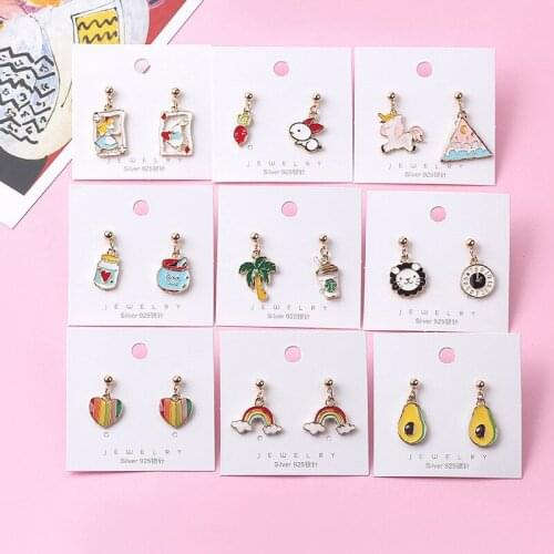 Cartoon Cute Rabbit Carrot Lion Pendant Earrings For Women Girls Fashion Charms Asymmetry Stud Ear Jewelry Party Gifts