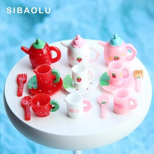 6pcs Simulation Tea set Tableware Figurine Resin Dollhouse Model Home Decor Miniature Fairy Garden Cake Decoration Accessories