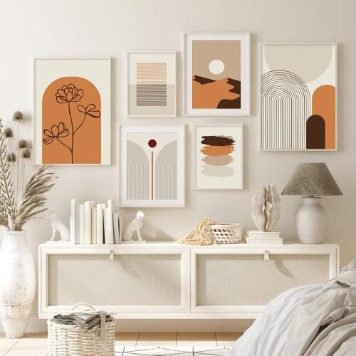 Trendy Botanical Abstract Line Art Rainbow Canvas Painting Poster and Print Wall Art Pictures for Living Room Home Decoration