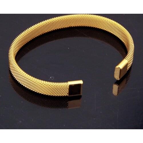 Fashion Jewelry 316L Stainless Steel Gold Color "C" Shape Net Chain Ladies Womens Bracelet Cuff Bangle Christmas Gift 7.08inch