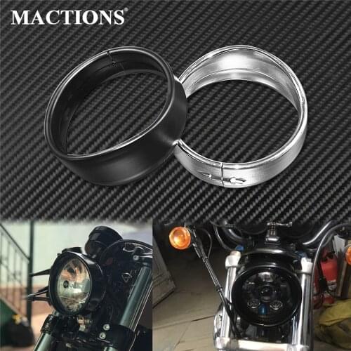 Motorcycle 5.75" Headlight Bezel Trim Ring Visor Style Headlamp Light Cover Black/Chrome For Harley Sportster XL 1200 883 VRSCB