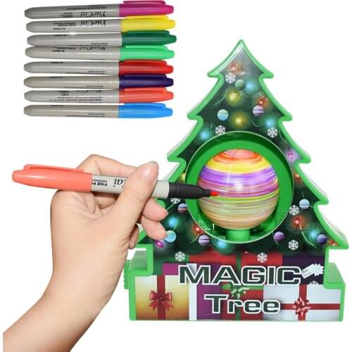 Behogar Christmas Electric Magic Tree Painting Balls Decorations Kit with 8pcs Marker Pens for Children Kids Xmas Toy Gifts