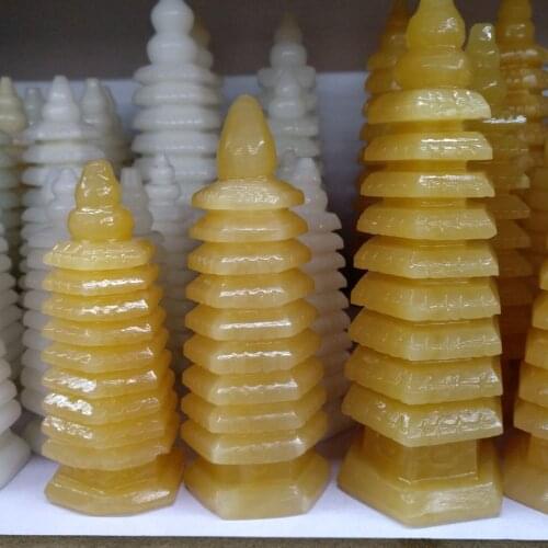Natural yellow topaz buddhism temple pagoda Stupa dagoba statue
