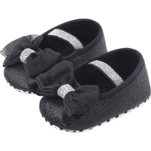 Newborn Baby Girls Crib Shoes Anti-slip Soft Sole Flat Shoes Solid Color Slip On Casual Shoes Cute Bowknot First Walker