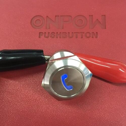 ONPOW 19mm Momentary Phone symbol illuminated Stainless Steel Start Push button Switch (LAS1GQ-Phone) CE, RoHS