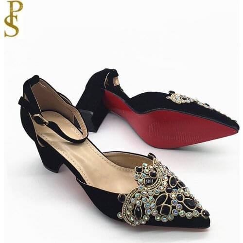 Pointy shoes High-heeled shoes with red soles Womens shoes with shiny rhinestones