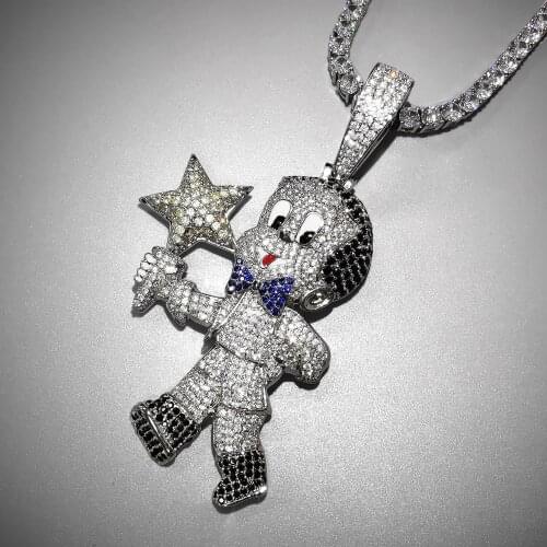 Iced Out Cartoon Boy With The Star Pendant With Chain Cubic Zircon Necklace Mens Hip Hop Jewelry