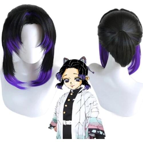 Anime Demon Slayer Kimetsu no Yaiba Kochou Shinobu Wig Cosplay Costume Women Heat Resistant Synthetic Hair Wigs