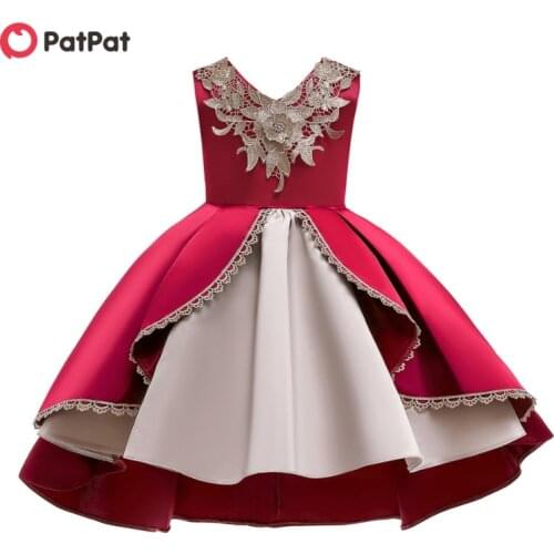 PatPat 2021 Happy New Year Baby / Toddler Girl Colorblock Lace Flower Sleeveless Irregular Hem Princess Party Dress