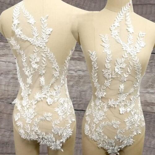 Transparent Sequins Embroidered Lace Flowers Patch Handmade DIY Wedding Dress Chest Backs Accessories RS2129