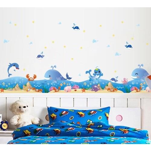 Sea Animal Whale Dolphin Wall Sticker Removable Art Poster Decoration Decals Cartoon Wallpaper for Baby Kids Bedroom
