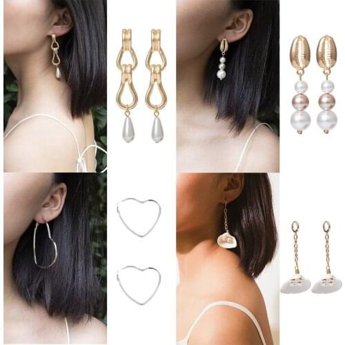 Abayabay Stud Earring Women Cute Shell Drop Earrings Girls Yellow Gold Color European Lovers Trendy Jewelry Kolczyki Pendientes