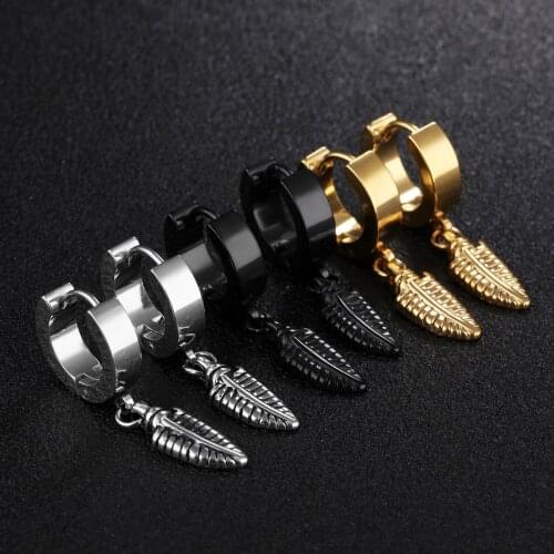 European American Fashion Earrings For Women 2021 Men Stainless Steel Color Gold Black Leaf Eardrop Give A Gift To A Friend