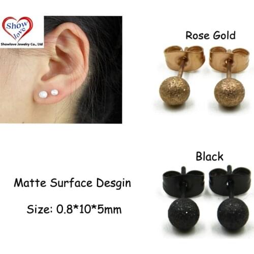 Showlove-PAIR Surgical Steel Fashion Matte Polished Round Ball Post Ear Stud Unisex Earrings Piercing