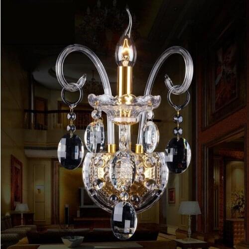 Modern wall lamp crystal droplight for bedroom home indoor lighting gold candle clear crystal wall Sconce led wall light abajur
