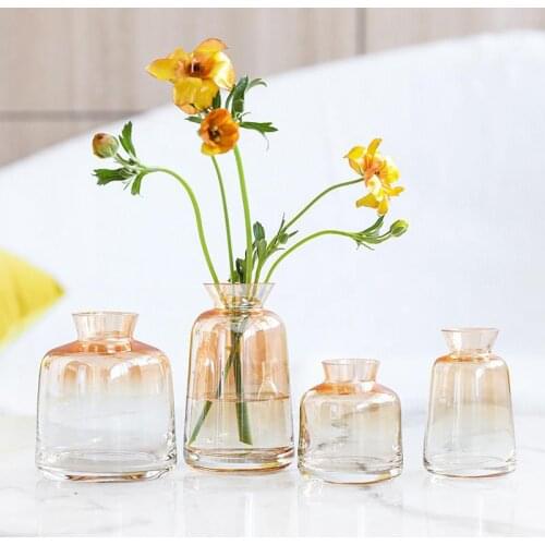 Pastoral Style Handmade Glass Vase Ins Transparent Flower Arrangement Creative Home Decoration Gradient Rose Gold Ornaments