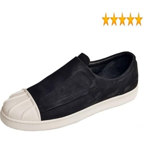 Summer New Breathable Mens Harajuku Lazy Casual Shoes Genuine Leather Hook Shell Round Toe Male Flat Loafers Streetwear