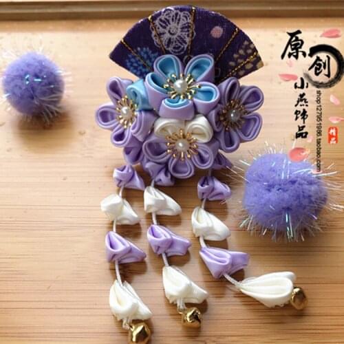 Kimono Hair Ornament Fan Sakura Tsumami zaiku kanzashi Hairpin Ancient Style Yukata Tassel Flower Hair Clip Accessory Handwork