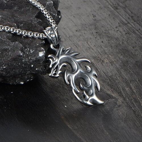 Vintage Stainless Steel Flame Dragon Pendant Necklace Punk Hip Hop Biker Men Pendant Chain Fashion Jewelry Gift Wholesale