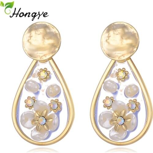 Hongye Teardrop Shape Drop Earrings for Women Best Seller Colorful Pearl Brinco Big Dangler Created Ear Jewelry Hanging Earrings