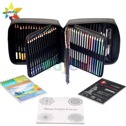 Yover 126 PCS Water soluble color lead Metal color lead Charcoal pencil Sketch Pencil Set Folding Tool bag set art supplies