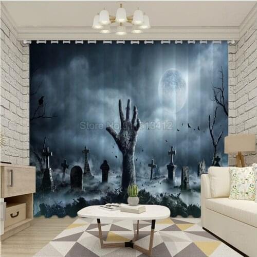 Halloween Blackout Curtain Horror Black Pumpkin Bat Ghost Door Wall Hanging Halloween Party Decoration Ultra-thin Light Shading
