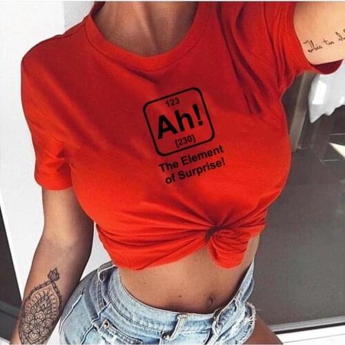 Women T-shirt Letter The Element of Surprise Print Short Sleeves O Neck Cool Tees Casual Tops Hipster Clothing Outfits
