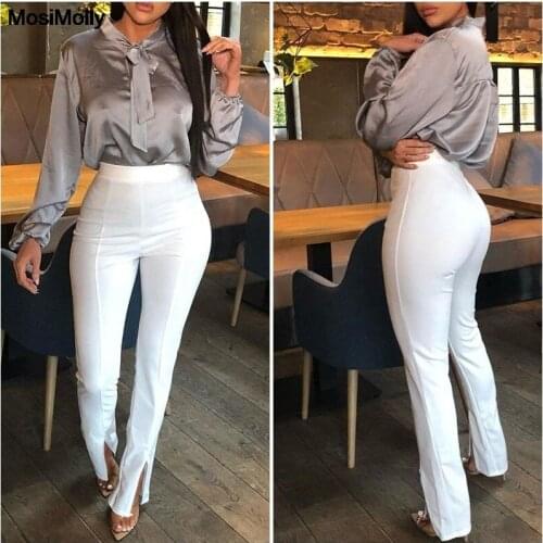 MosiMolly OL style split pants women pencil pants empire waist long trousers female bottom Elegant S-XXL Plus Size