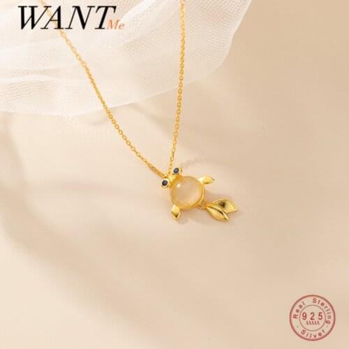 WANTME 925 Sterling Silver Cute Sweet Goldfish Pendant Clavicle Necklace for Women Fashion Korean Animal Jewelry Accessories