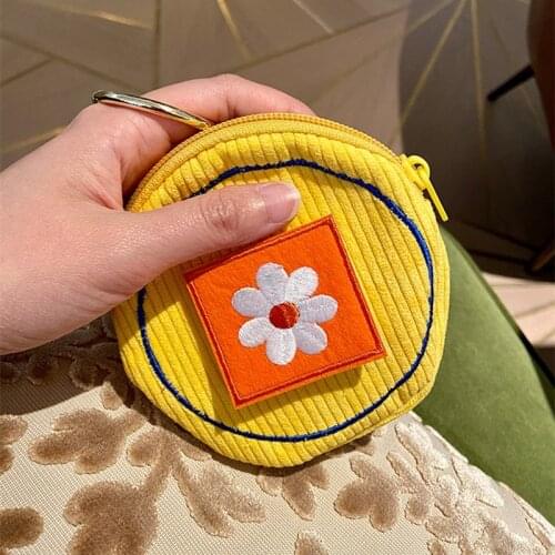 Cute Corduroy Coin Purse Women Mini Coin Bag Embroidery Small Pouch Ladies Credit Cards Keys Holder Little Wallet Hanging Purse