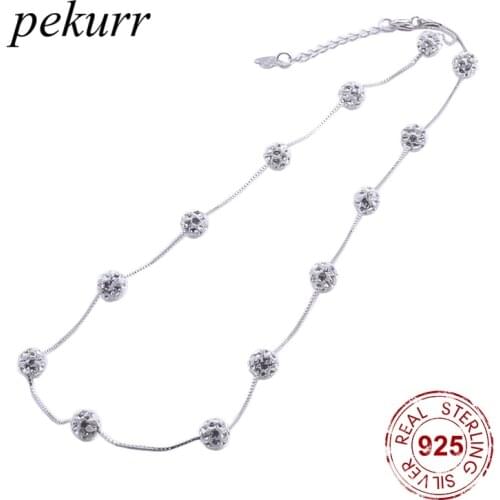 Pekurr 925 Sterling Silver 13pcs Big Rhinestone Shell Pearl Necklaces For Women Crystal Collar Choker Fashion Jewelry