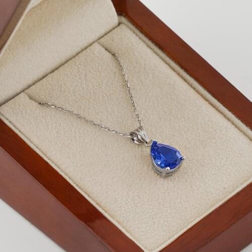 Women Silver Necklace with Drop Blue Zircon Stone Fashion Trendy Women Accesories 925 Silver Famale Gift Made in Turkey