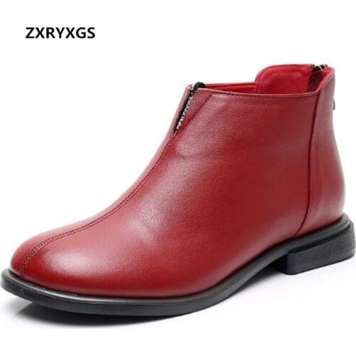ZXRYXGS Top Cowhide Spring Autumn Martin Boots Women Shoes Flat Boots Plus Size Fashion Wild Winter Boots Warm Shoes Ankle Boots
